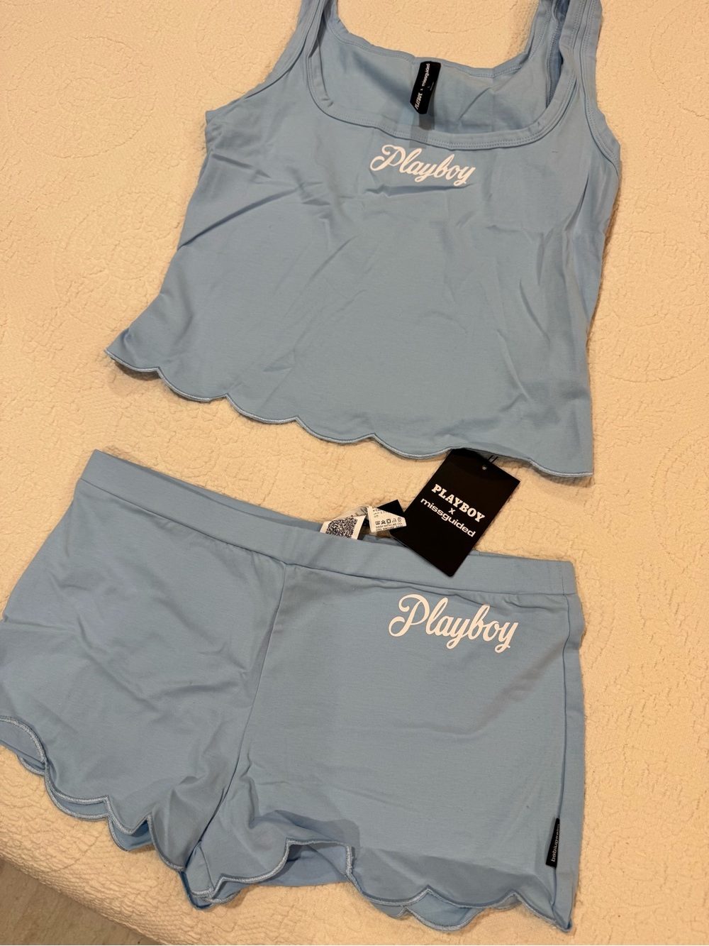 PLAYBOY Light Blue Ribbed Tank & Short Sleep Set - Picture 3 of 3